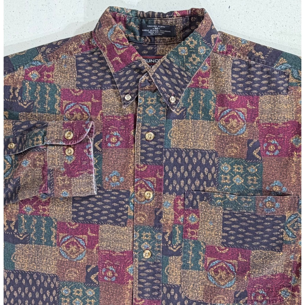 Roundtree & Yorke Canyon Cloth Shirt Medium Patchwork Print Vintage 90s READ